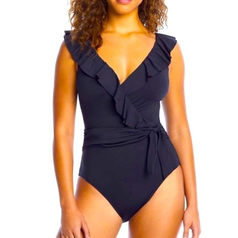 Bleu by Rod Beattie Ruffled Surplice Mio Style Navy One Piece Swimsuit